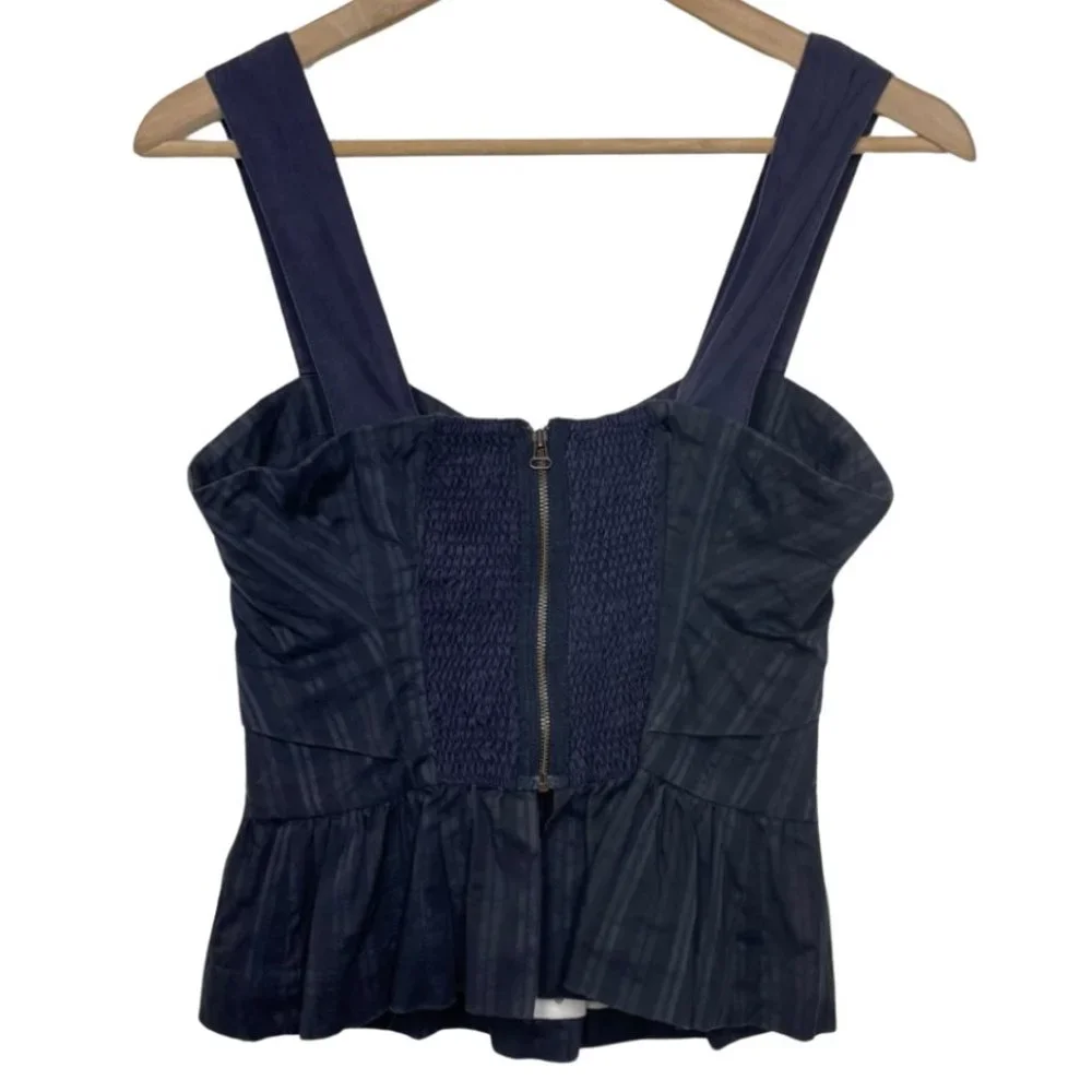 LEIFSDOTTIR | Anthropologie Navy Blue Striped Cropped Peplum Blouse | Size 4 - Picture 5 of 10